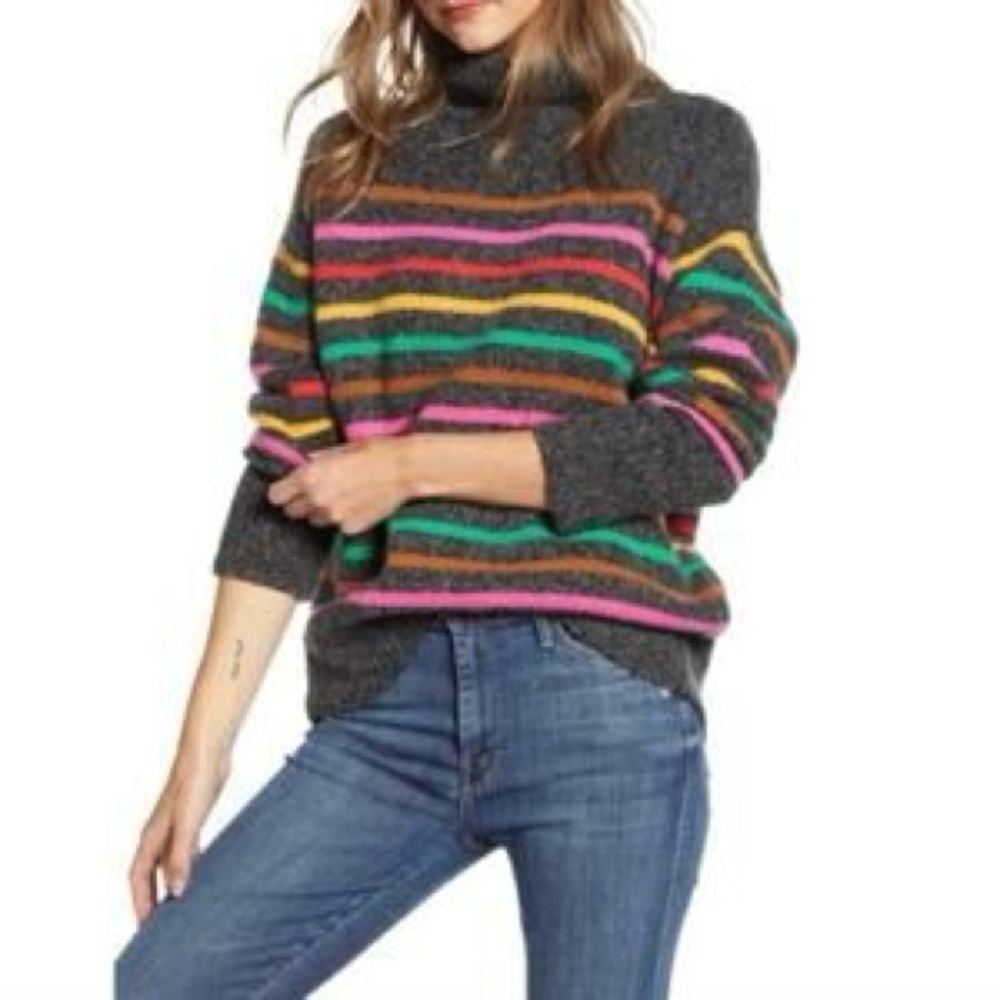 Lou & Grey Multicolor Striped LS Mock Turtleneck Sweater Size Medium Relax Fit